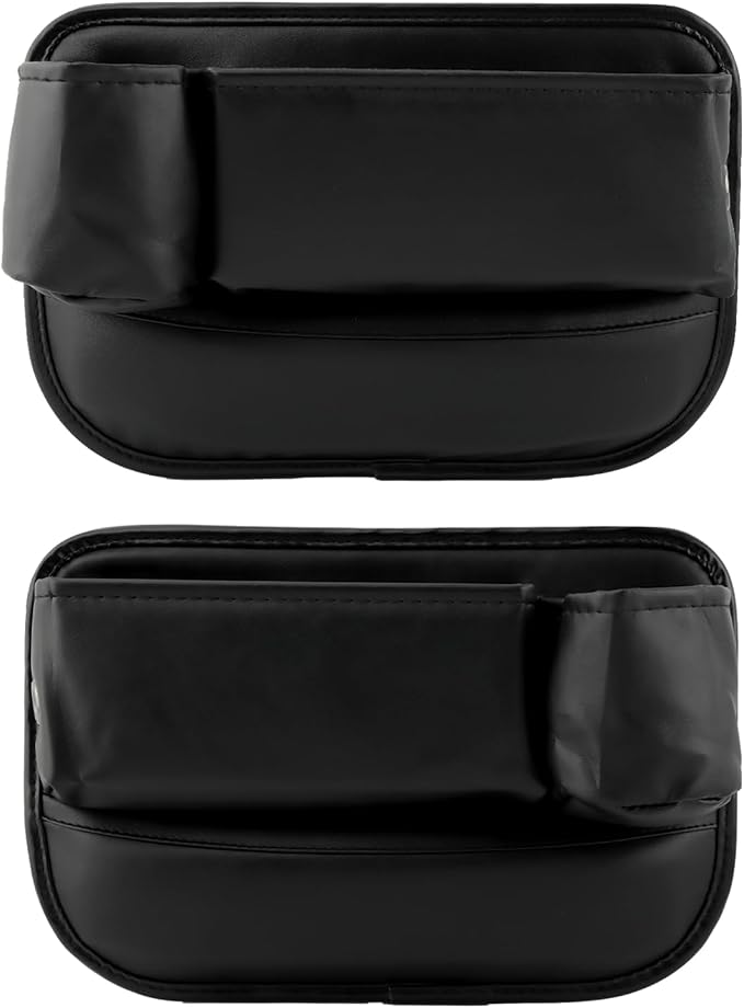 2-Pack Car Seat Gap Filler Organizer, Leather Storage Box with Cup Holder for Driver & Passenger Side, Gap Bag Front Seat Car Storage Accessories for Phone Keys Sunglasses Wallet(COLOR:Black)