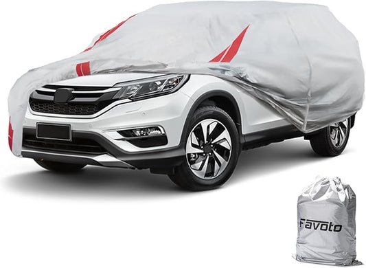 Favoto Car Cover Waterproof Custom Fit for Honda CRV Car Cover (1995-2026) | Windproof Heavy Duty Car Cover for Automobiles Outdoor with Reflective Strips All Weather Rain Dust Snow UV Protection