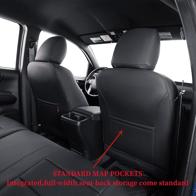 coverdream Tacoma Seat Covers Full Set for 2016-2023 Toyota Tacoma Double/Crew Cab SR,SR5,TRD Off Road,TRD Pro,TRD Sport,Limited Pickup,Fully Covered Waterproof Leather Car Seat Protector (Black)