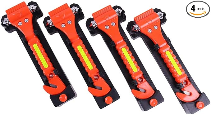 4PCS GoDeCho Car Emergency Window Breaker and Seat Belt Cutter Hammer Tool | with Light Reflective Tape,with Protective Bracket, for Driver Gift