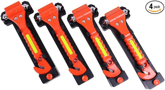 4PCS GoDeCho Car Emergency Window Breaker and Seat Belt Cutter Hammer Tool | with Light Reflective Tape,with Protective Bracket, for Driver Gift