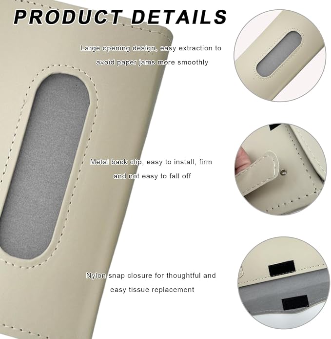 Car Tissue Holder, Vehicle Sun Visor Napkin Box Hanging Paper Towel Dispenser with Tissues Refill, Leather Backseat Paper Towel Case Visor Napkin Storage Holder for Most Cars (Beige)