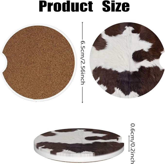 Ceramic Car Cup Coasters 2PCS - Animal Pattern | with Cork Back & Finger Slot, Anti-Slip Shock Absorbing, Universal Car Interior Accessories for Men Women