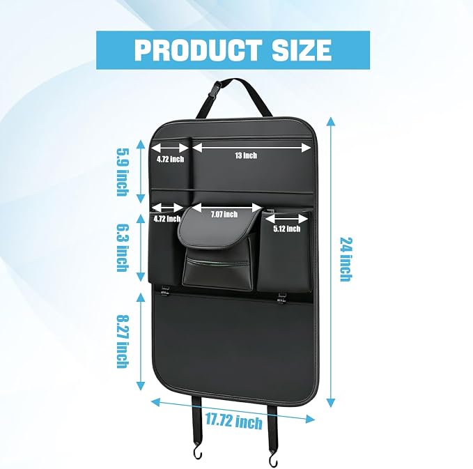 Car Backseat Organizer, Large Capacity Trunk Organizer for Cars, Detachable Automotive Back Seat Protector Kick Mat, Multi-Pocket Vehicle Seat Back Storage Bag, Car Accessories (Large)