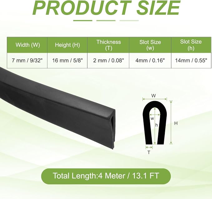 PATIKIL Rubber Edge Trim, 13.1ft x 7mm x 16mm U Channel Rubber Guard Seal Strip Protector Fit for 4mm Edge for Car Doors Hatches Sheet Metal Table Corners Steel Plates, Black