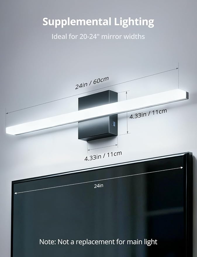 Combuh 2 Pack 24Inch Long Vanity Light for Bathroom 5 Color Adjustable Modern, Bright 14W 1250LM Black Bath Bar Lighting Fixtures Over Mirror IP44 Rustproof Minimalist Led Wall Sconce for Powder Room