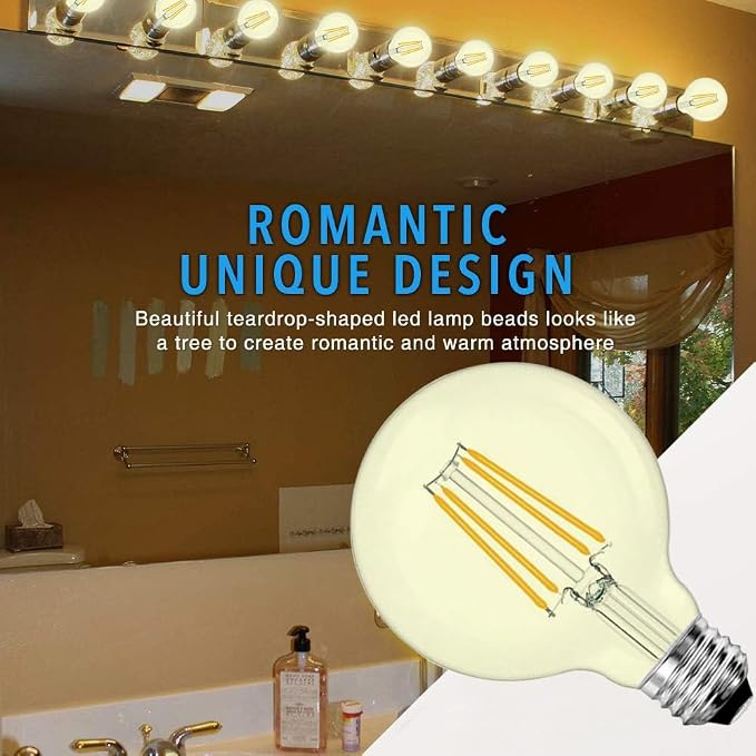 6 Pack LED G25 Globe Light Bulbs Bulbs 6W - White Dimmable 60W Equivalent E26 Base 120V - Edison Vanity Light Bulbs for Bedroom, Kitchen, Vanity, Mirror Vintage (5000K - Cool White)