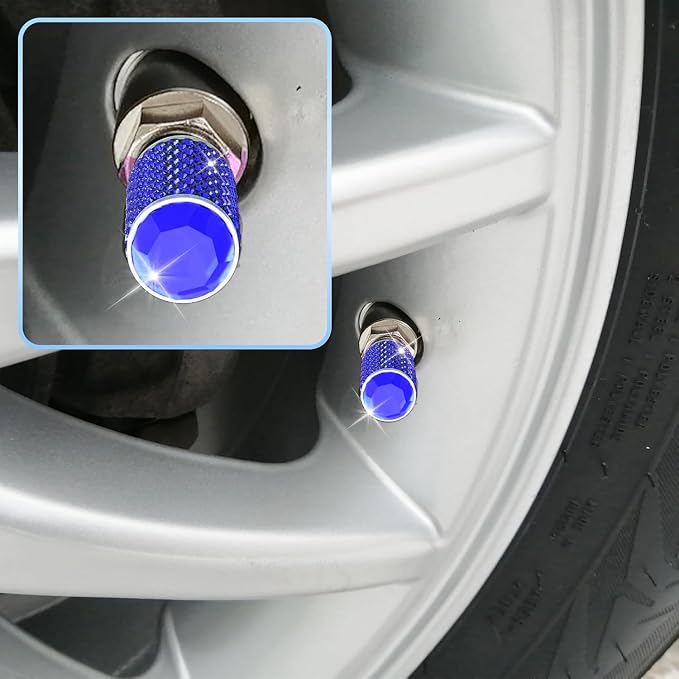 4Pcs Car Tire Valve Stem Caps, Bling Tire Air Cap for Car, Universal Stem Covers, Anodized Aluminum Tires Valve Cap with O Rubber Ring, Crystal Diamond Car Accessories for Women