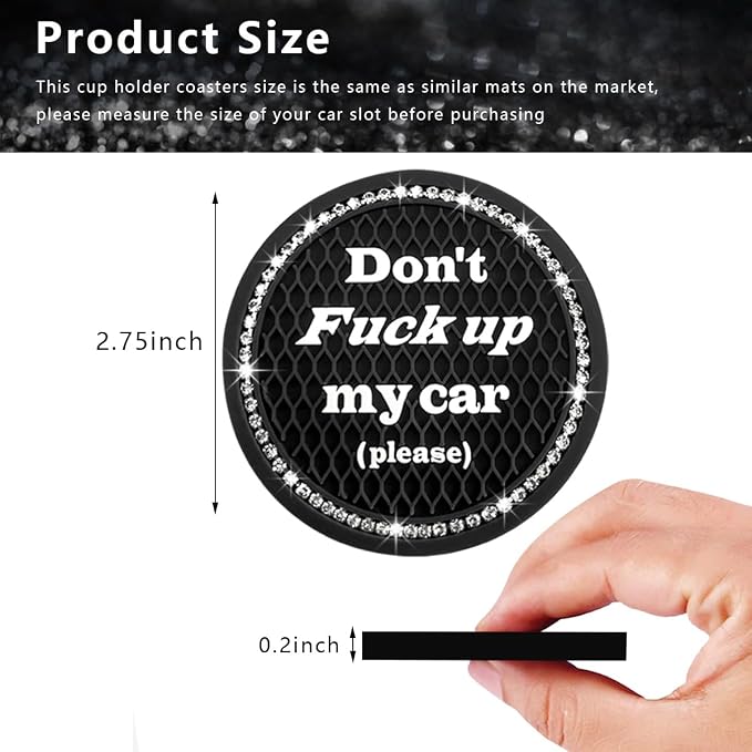 Ziciner 2 Pack Bling Car Cup Holder Coaster, 2.75 Inch Anti-Slip Auto Insert Cup Coaster, Crystal Car Drink Cup Mat Perfect for Women Girls, Universal Interior Decor Accessories (Black)