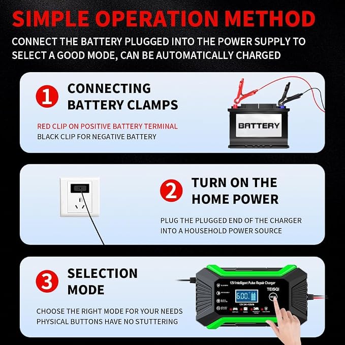 Car Battery Charger, 12V 6A Smart Battery Trickle Charger Automotive 12V Battery Maintainer Desulfator with Temperature Compensation for Car Motorcycle Mower Marine Lead Acid Batteries (Green)