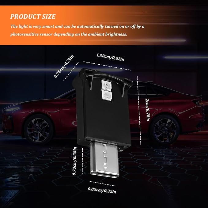 2 PCS USB Type C LED Ambient Light, Adjustable Brightness 8 Color RGB LED Interior Lighting, Universal Car Interior Accessories Mini USB Night Atmosphere Lamp for Car Home Decoration
