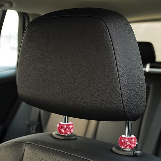 4PCS Bling Car Headrest Collars, Crystal Rhinestone Vehicle Head Rest Collars Decorative Rings, Diamond Automotive Seat Interior Charms Accessories, Universal for SUV, Sedan, Truck (Red)