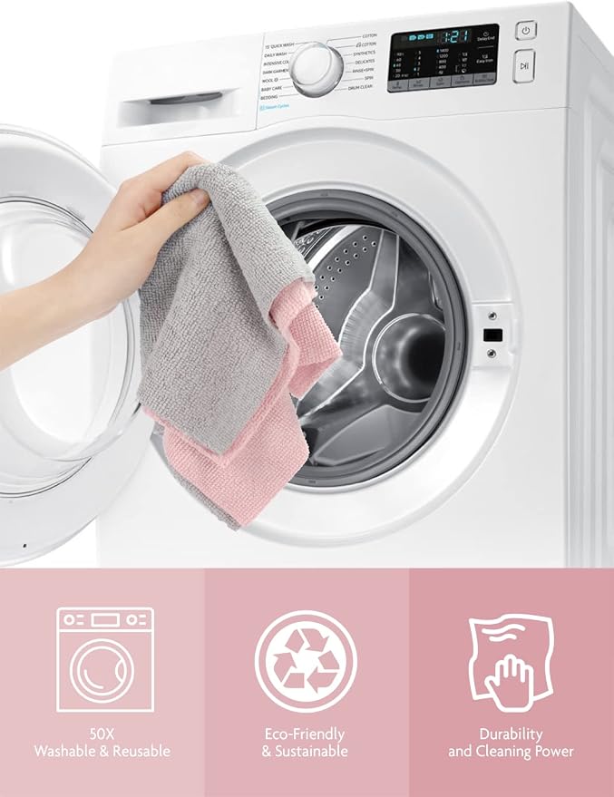 Fantasticlean Microfiber Cleaning Cloth Rolls-150 Sheets,12"x12"(Pink,Grey) | Super Absorbent, Lint-free, Tear-away Microfiber Towel Roll, for All-Purpose Cleaning