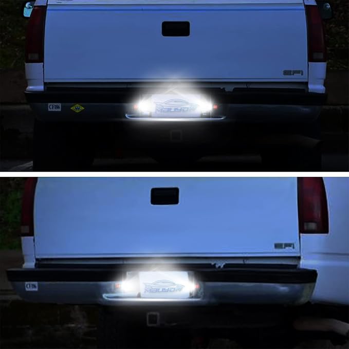 LED License Plate Light Lamp with Red OLED Neon Tube Compatible with Chevy K1500 C1500 1988-1999, Silverado Sierra 1988-1998, Tahoe Yukon Suburban S10 Chrome housing 6000K White, Pack of 2