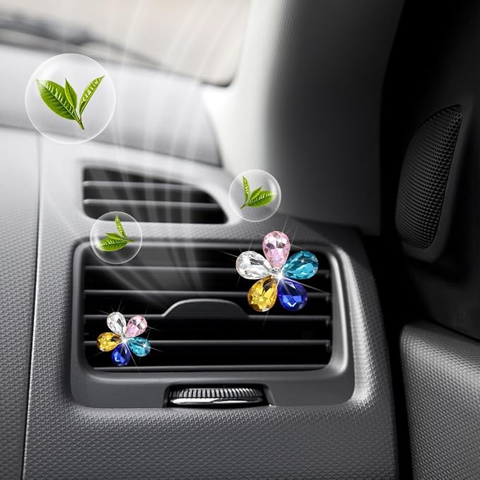 Zpana Bling Daisy Flower Car Air Vent Clips, 5PCS Sparkling Crystal Rhinestone Cute Vehicle Air Conditioning Clamp, Diamond Auto Air Outlet Clip Decor for Women Girls, Universal Fit (Colorful)