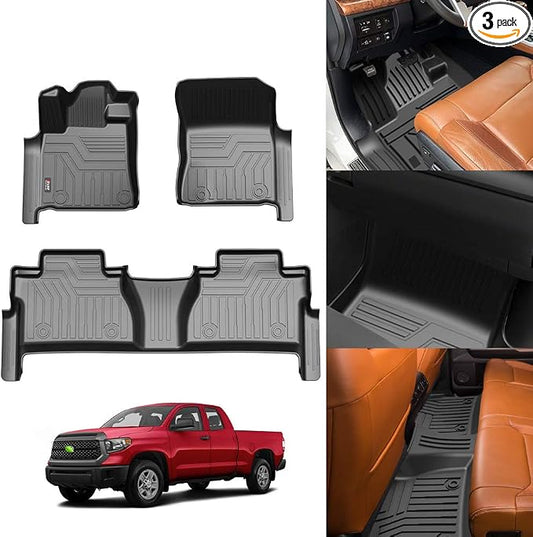 KUST Floor Mats for 2014-2021 Toyota Tundra Double Cab/Crew Max Cab, All Weather TPE Rubber Floor Liners for Tundra Accessories Front Rear 2 Row High Side