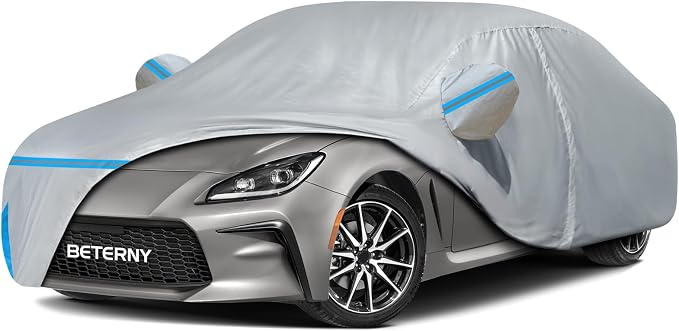 Car Cover for 2013-2026 Toyota GR86/Subaru BRZ, Waterproof Custom-fit All Weather Sun Rain UV Dust Snow Protection Outdoor GR86 Full Car Cover with Door Zipper and Cotton Lining-Grey