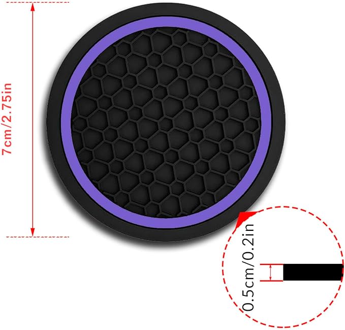 Car Cup Holder Coasters, Dustproof Automotive Interior Accessories Mat,2.75 Inch Non-Slip Insert Water Bottle Holder Pads, Universal for Vehicles, Trucks, RVs and More (Black/Purple, 2PCS)