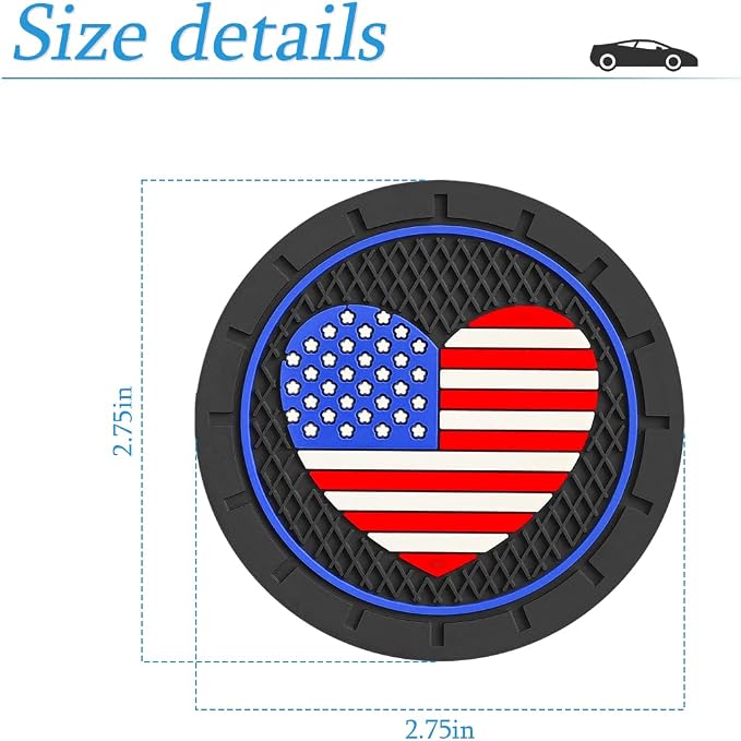 AUCELI 4 Pack Car Cup Holder Coasters, Colored American Flag US Flag Insert Car Cup Coaster, 2.75 Inch Anti Slip Shockproof Embedded Drink Mat, Vehicle Interior Decor Accessories