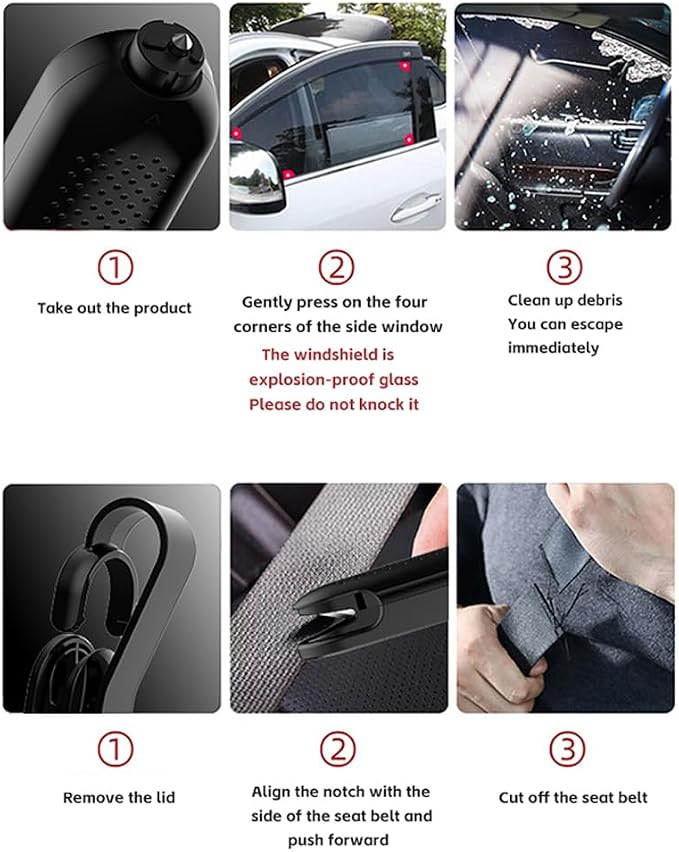 Car Emergency Tool, 2-in-1 Seatbelt Cutter & Window Breaker, Black (2Pcs)
