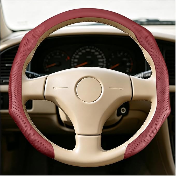 Car Steering Wheel Cover, Comfortable Grip Non-Slip Breathable Vehicle Steering Wheel Protector, Automotive Interior Decoration Accessories, Universal Fit (Red)