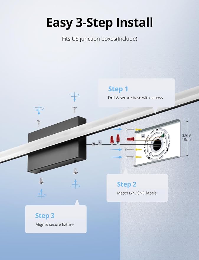 Combuh 48Inch Bathroom Vanity Light Fixtures Extra Long Lighting Bar Above Mirror, Modern Black Bright 23W 2300LM Wider Coverage Slim Sleek IP44 Rustproof LED Bath Wall Sconce for Makeup Cool White