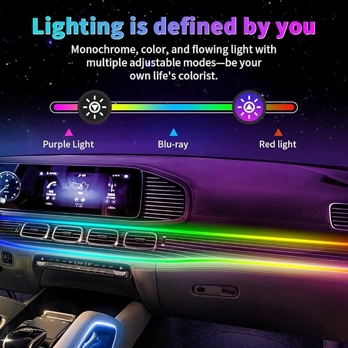 for Car LED Ambient Lighting Kit Smart RGB Bulb Interior Decor Cars Neon Accent Lights with Wireless APP Control 210 Dynamic Modes,4 Music Modes,16 Million Colors 43.3 Inch USB LEDs Strip Accessories