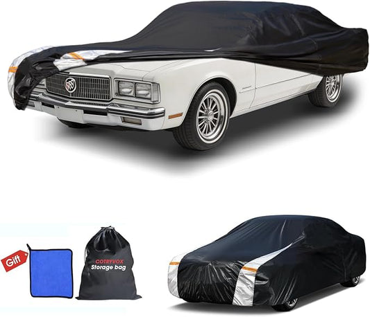 Multi-Layer Car Cover Custom Fit for Buick Riviera (1966-2000), 100% Waterproof All Weather for Automobiles, Gift with Towel, Heavy Duty Car Covers for Rain Sun UV Protection with Door Zipper.