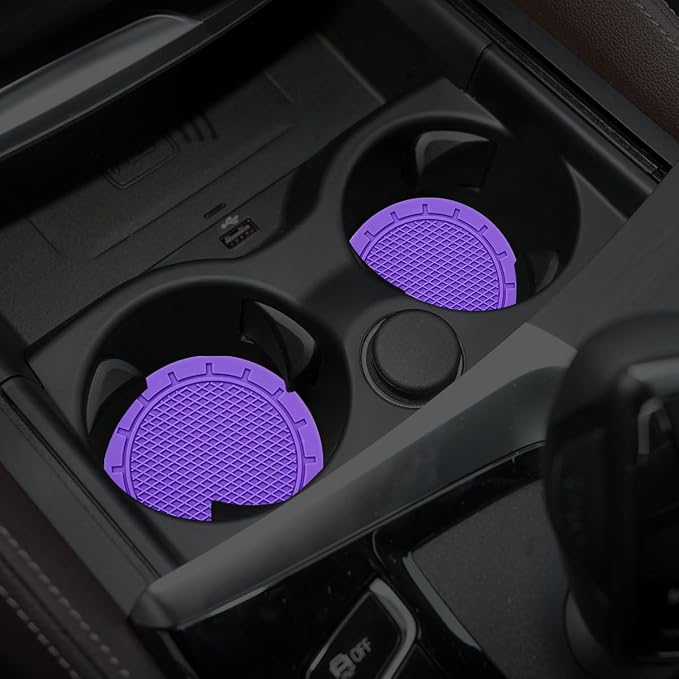 Car Cup Holder Coaster, 4 Pack 2.75 Inch Diameter PVC Non-Slip Universal Insert Coaster, Durable, Suitable for Most Car Interior, Car Accessory for Women Men Purple