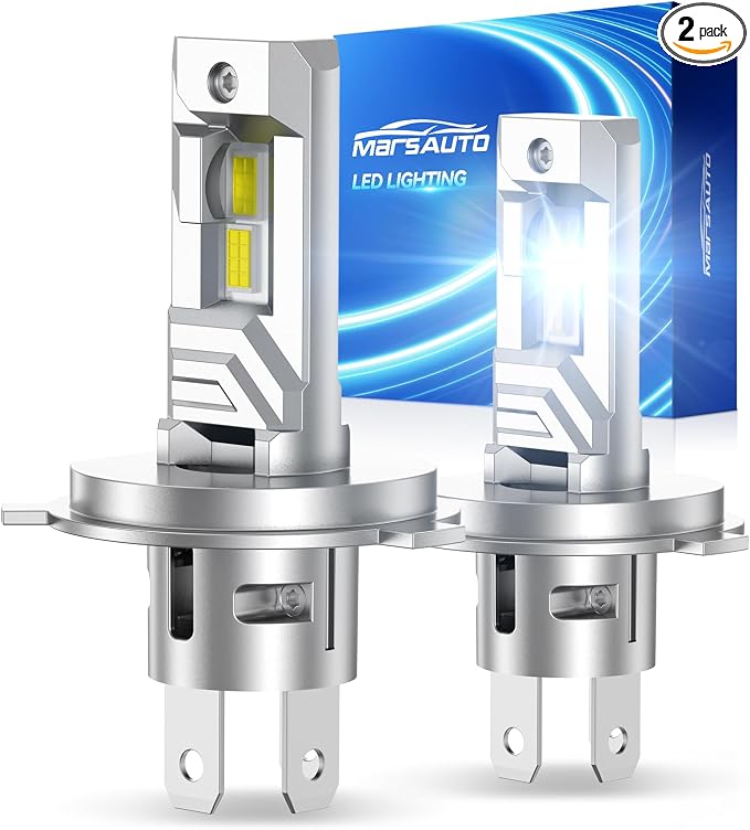 Marsauto H4 LED Bulbs, 1200% Brightness 70000LM, 6500K Cool White, 1:1 Mini Halogen Size, 8-Hole Adjustable Ring for Perfect Beam, CANbus Ready, Plug and Play, Pack of 2