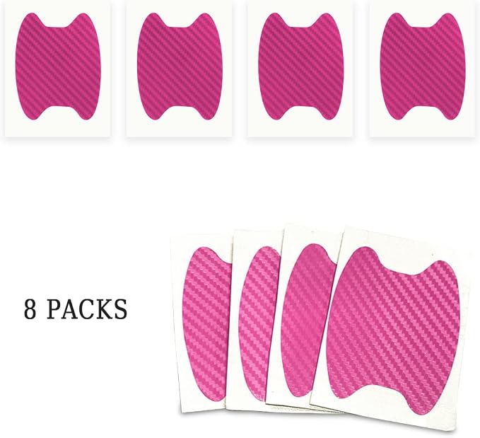 8PCS Car Door Handle Sticker, Carbon Fiber Anti-Scratches Car Door Cup Protector, Non-Marking Auto Door Handle Protective Film, Self-Adhesive Door Side Paint Protector for All Cars (Pink/8PCS)