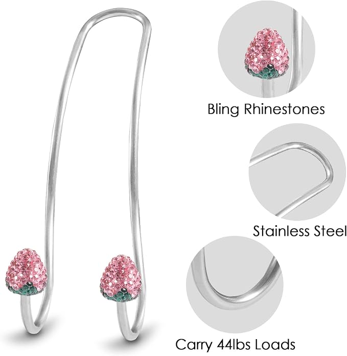 Guoord Pink Car Accessories for Women, 2 Pcs Hot Pink Car Decor Hooks for Purses and Bags, Durable Backseat Holder, Strawberry Purse Hook Hangers, Storage Universal for SUV Truck & Van