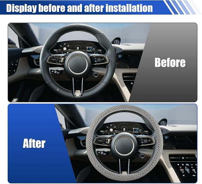 Elastic Stretch Steering Wheel Cover, for Men Women (Gray) | 15" Breathable Microfiber Ice Silk Steering Wheel Protector, Universal Anti-Slip Warm in Winter&Cool in Summer Car Accessory