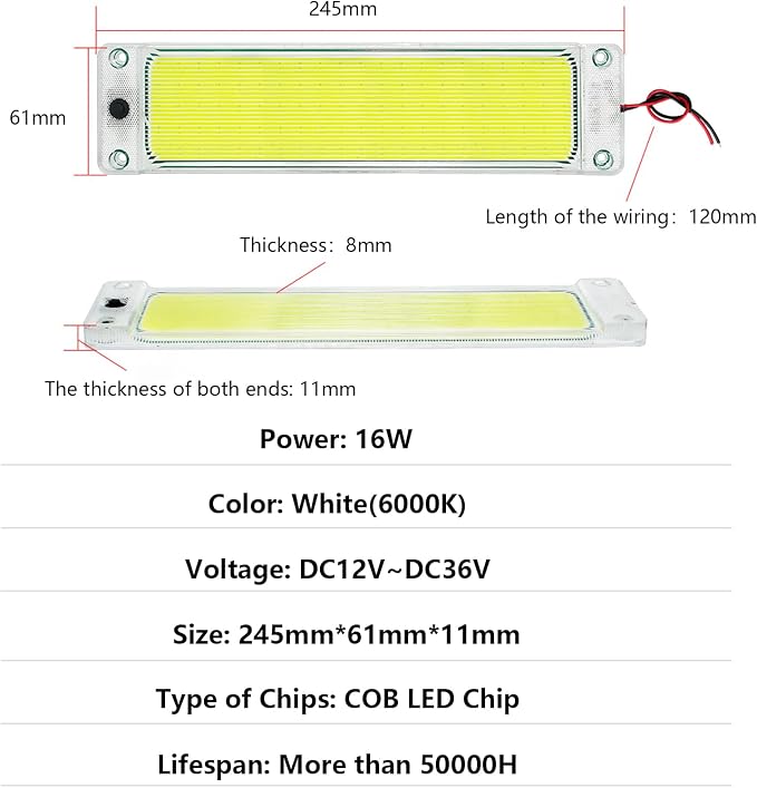 Interior Light Bar with Plastic Cover COB 108 SMD DC12-36V LED Strip Lights with ON/Off Switch for Camper Truck Van RV Trailer Boat Cabinet Lights with Double-Sided Tape/Screw 4-Pack White