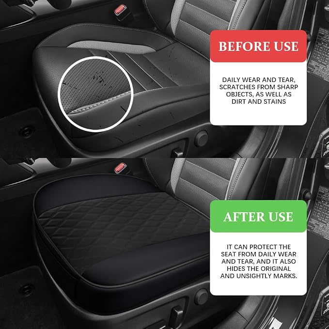 Leather Front Car Seat Cover, Anti-Slip Car Seat Bottom Covers, Full Wrapped Bottom Seat Protectors with Storage Pocket, Universal Comfortable Seat Cushion Fit Vehicles SUVs Trucks (Black)