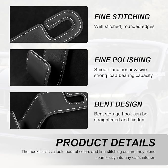 2 PCS Car Seat Headrest Hooks, Microfiber Leather Hanger Holder Hook for Hanging Purse and Bag, Universal Vehicle Back Seat Organizer Hook for Grocery Bag Handbag Coat (Brown)