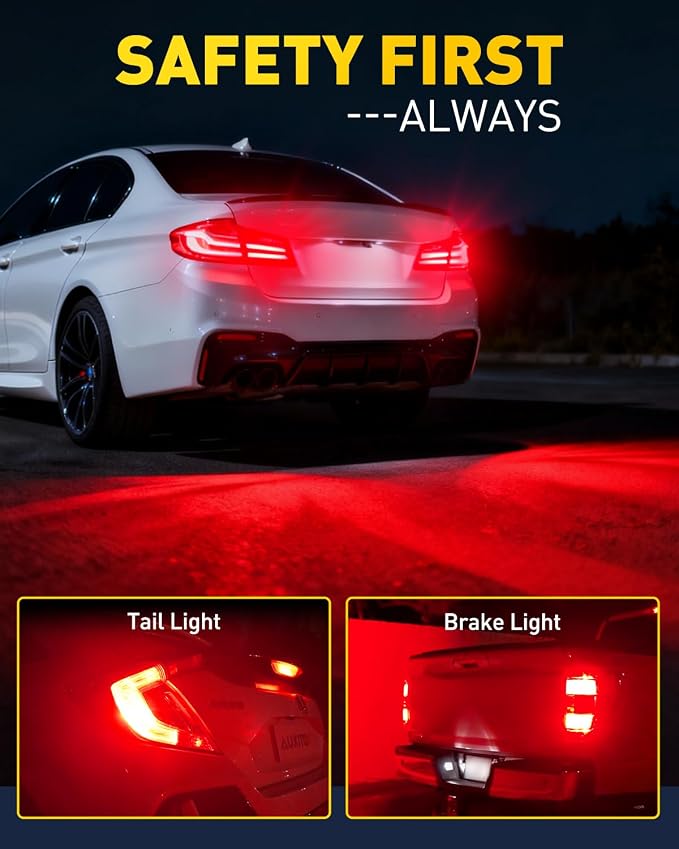 AUXITO 7440 7443 LED Bulb Red for Tail Lights Brake Lights, Super Bright T20 W21W 7441 7444 LED Replacement for Stop Tail Brake Signal Parking Reverse Backup Lights, Pack of 2