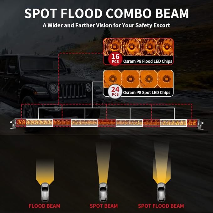 LASFIT 42 Inch Amber LED Light Bar Single Row Slim Spot Flood Combo Driving | 2000K Overhead Roof Mount Off Road Lights IP67 Waterproof for 4Runner Tacoma RAV4 Ranger Colorado Forester