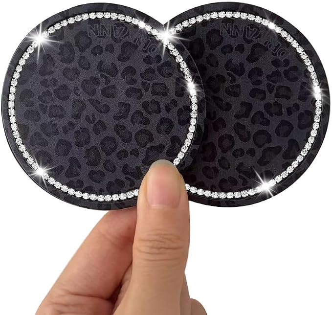 Car Cup Holder Coaster, 2PCS Silicone Car Cup Holder Insert Leopard Print, 2.75" Universal Non-Slip Cup Holders, Interior Car Accessories for Women and Man (Black)