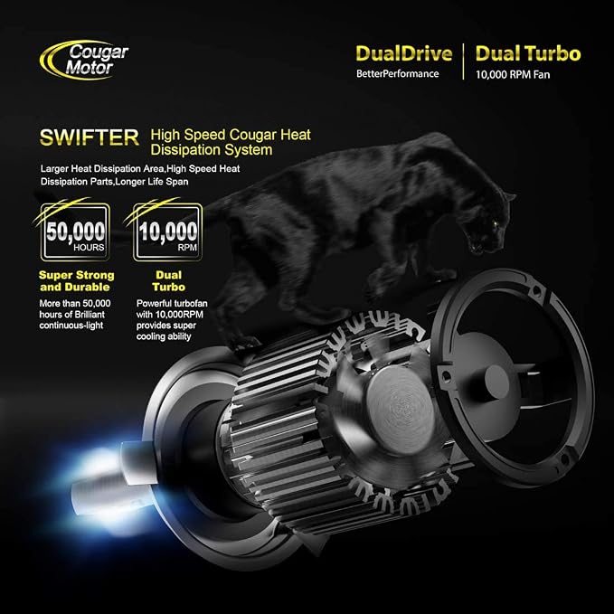 Cougar Motor H4 Auxiliary Fog Bulb, ATV UTV Only Use 300% Brighter 6000K White Adjustable Beam Quick Installation Plug and Play, Pack of 2