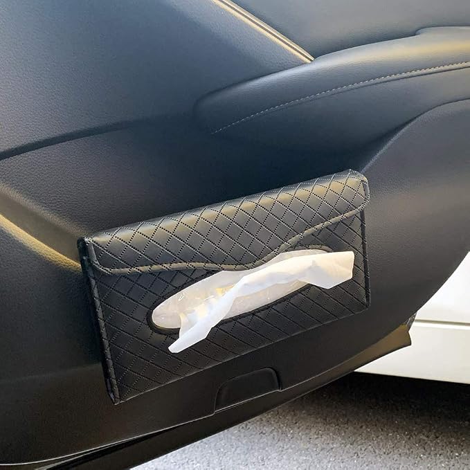 Car Tissue Holder - Sun Visor Napkin Holder, PU Leather Backseat Tissue Case for Truck (Black)