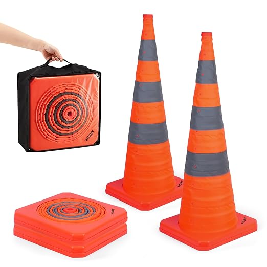 BATTIFE [2 Pack] 36 Inch Collapsible Traffic Safety Cones, Orange Cones, Multi Purpose Pop-up Cones with Reflective Collar, for Road Parking, Driving Practice