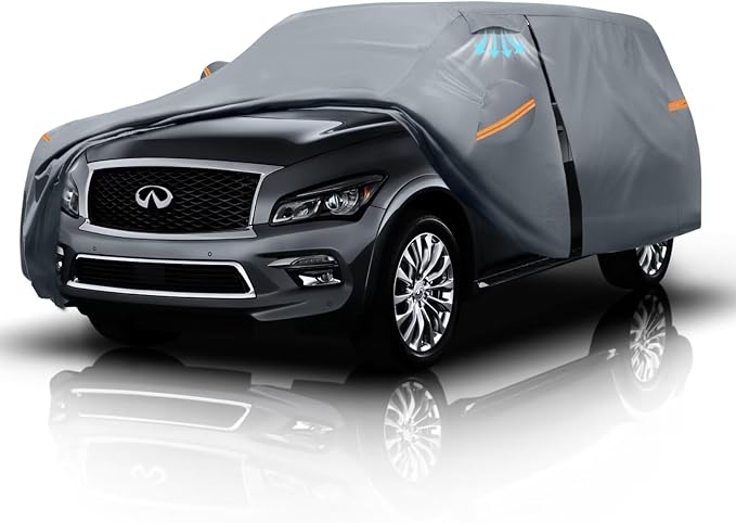 Large SUV Car Cover for Infiniti QX80 (2014-2026) 100% Waterproof All Weather, Heavy Duty Outdoor Full Exterior Covers Rain Sun Wind UV Protection.