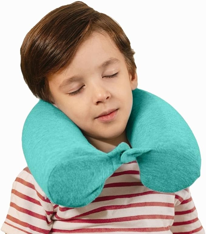 Dot&Dot Twist Memory Foam Kids Travel Pillow, Bendable Neck Pillow for Airplane, Car and Home, 23-Inch Adjustable Roll with Washable Cotton Cover, Green