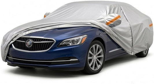 Full Size Sedan Car Cover All Weather Waterproof, 6 Layer Heavy Duty Universal Fit for BMW 5 Series, Mercedes-Benz E-Class, Cadillac CT6 XTS, Buick Lacrosse, Chevy Impala, Chrysler 300