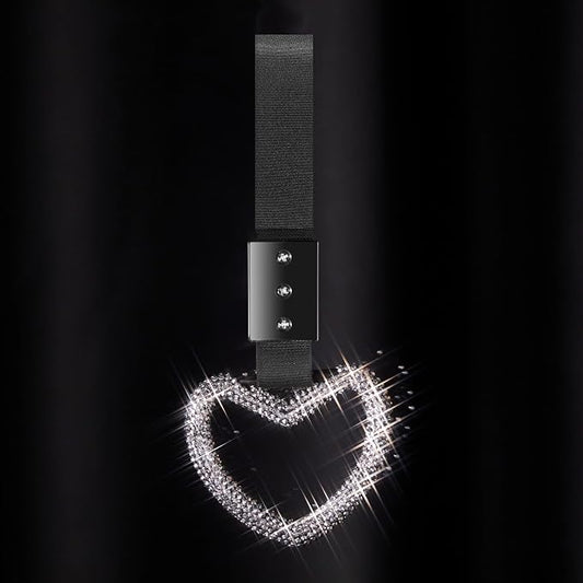 Fabbay Bling Car Accessories Bling Heart Handle Ring Car Accessory for Women Heart Hand Strap Drift Charm Rear Bumper Warning Ring Decor for auto Bus Interior Exterior Decoration (White,Heart Style)