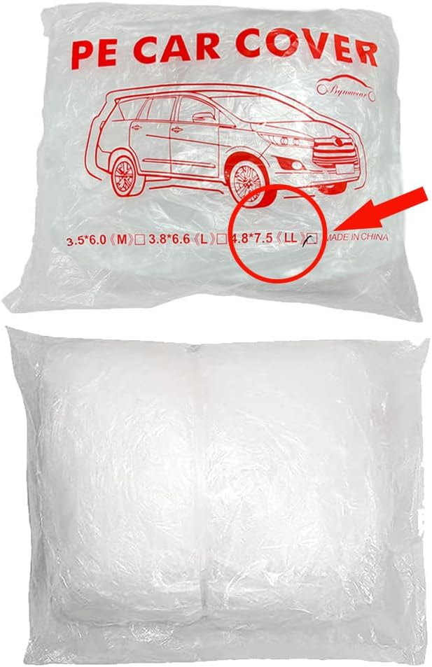 4 Packs Disposable Car Cover Clear Plastic Car Cover Universal Rain Dust Garage Cover with Elastic Band Large (15.7FT x 24.6FT)