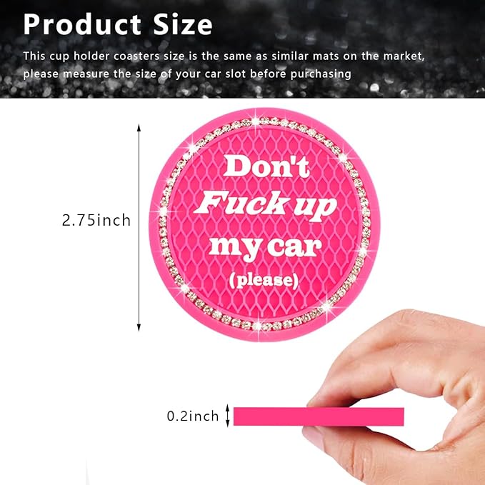 Ziciner 2 Pack Bling Car Cup Holder Coaster, 2.75 Inch Anti-Slip Auto Insert Cup Coaster, Crystal Car Drink Cup Mat Perfect for Women Girls, Universal Interior Decor Accessories (Rose Red)