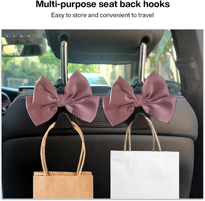 2-Pack Car Seat Headrest Hooks, Handbag Hangers, Leather pink | Storage organizer for handbags, clothes, coats and grocery bags; practical interior accessory for most cars and SUVs