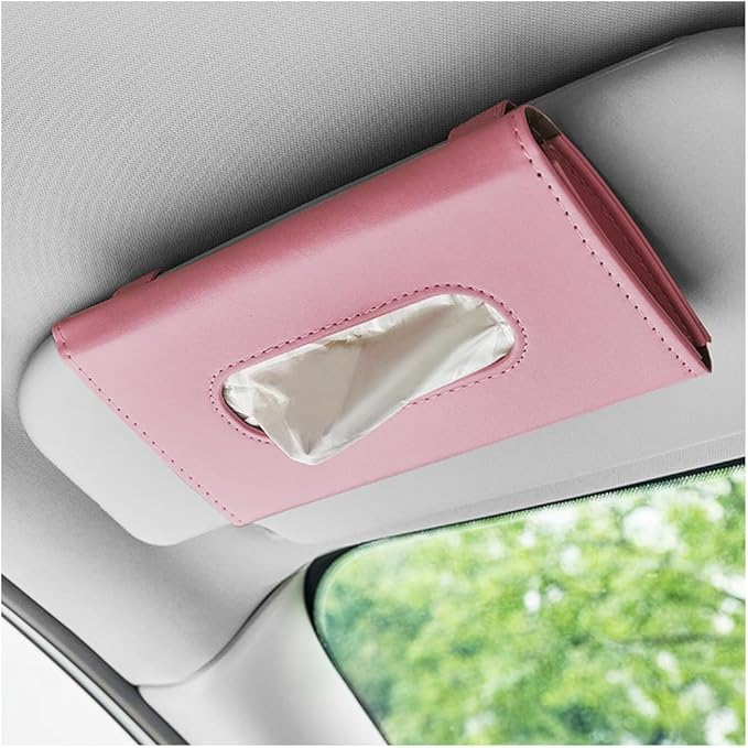 Ohleats Car Tissue Holder, Leather Sun Visor Napkin Holder, Auto Backseat Tissue Mask Case Dispenser for Most Vehicles, Universal Interior Car Accessories Hanging Tissues (Pink)